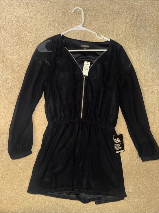 Express Pants - Express Black Sheer Long-Sleeve Zip Romper